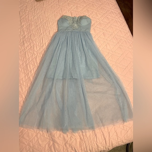 Light Blue High-Low Asymmetrical Ruched Sundress for Cocktail - Picture 1 of 6